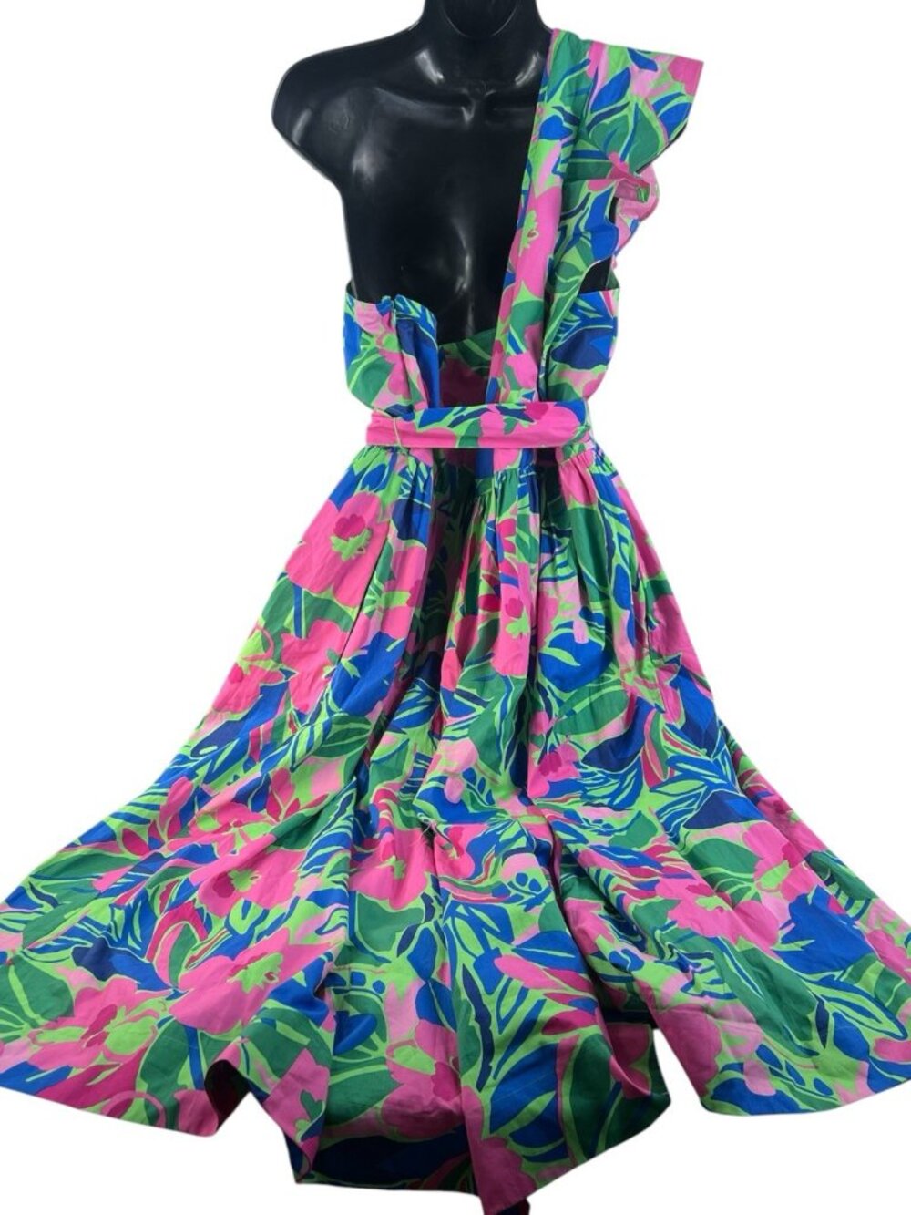 J Crew one shoulder ruffle fit flair bold color/print floral midi dress sz 20 - Picture 10 of 11